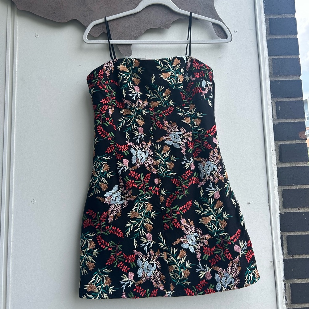 Urban Outfitters Ponte Embroidered Straight-Neck Spaghetti Strap Mini Dress